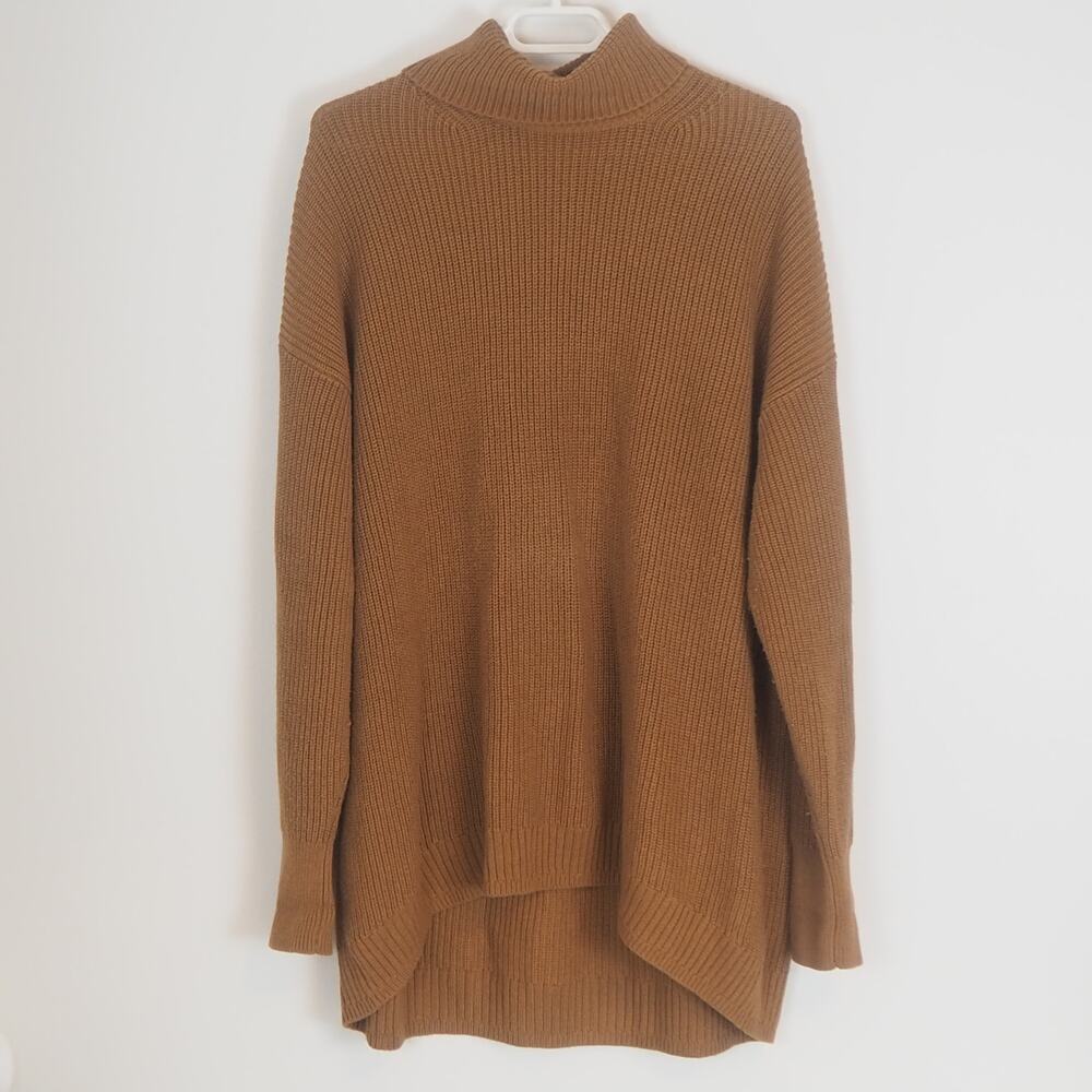 J. Crew Ribbed cotton-blend relaxed turtleneck Sweater Brown Women's Sz L BB427 - Picture 1 of 8